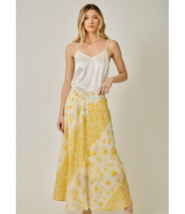Mixed Print Maxi Skirt Yellow Bell Mix