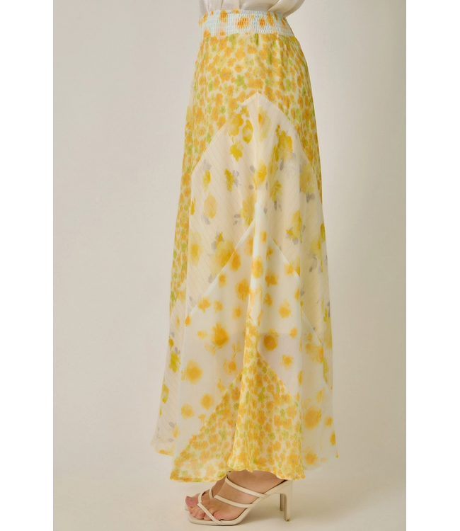 Mixed Print Maxi Skirt Yellow Bell Mix