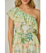 Tropical Asymmetrical Shoulder Dress Green Mix