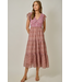 Chiffon Mixed Print Flutter Sleeve Dress Raspberry