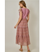 Chiffon Mixed Print Flutter Sleeve Dress Raspberry