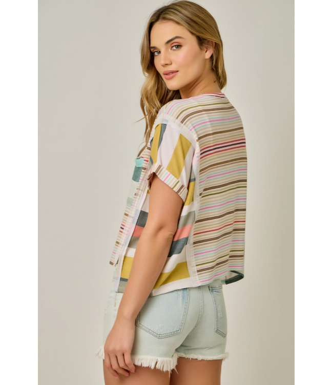 French Terry Mixed Stripe Knit Top