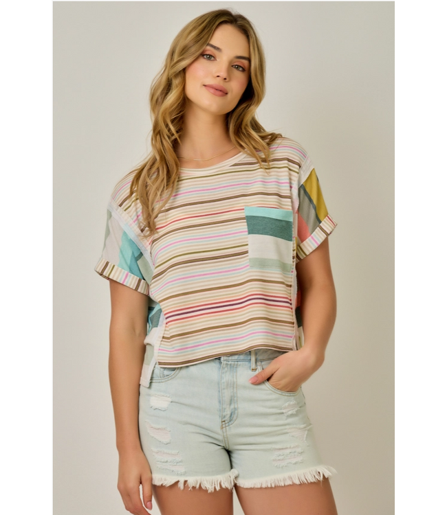 French Terry Mixed Stripe Knit Top