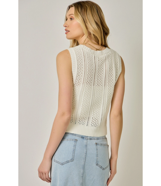 Pointelle Knitted Button Up Vest Cream