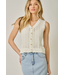 Pointelle Knitted Button Up Vest Cream