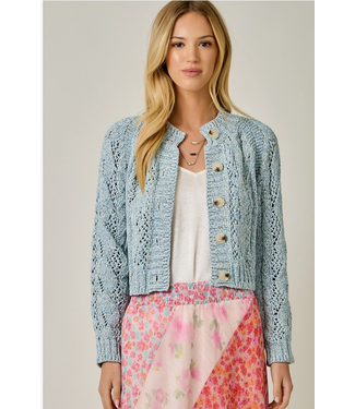 Multicolor Cable Knit Cardigan Blue