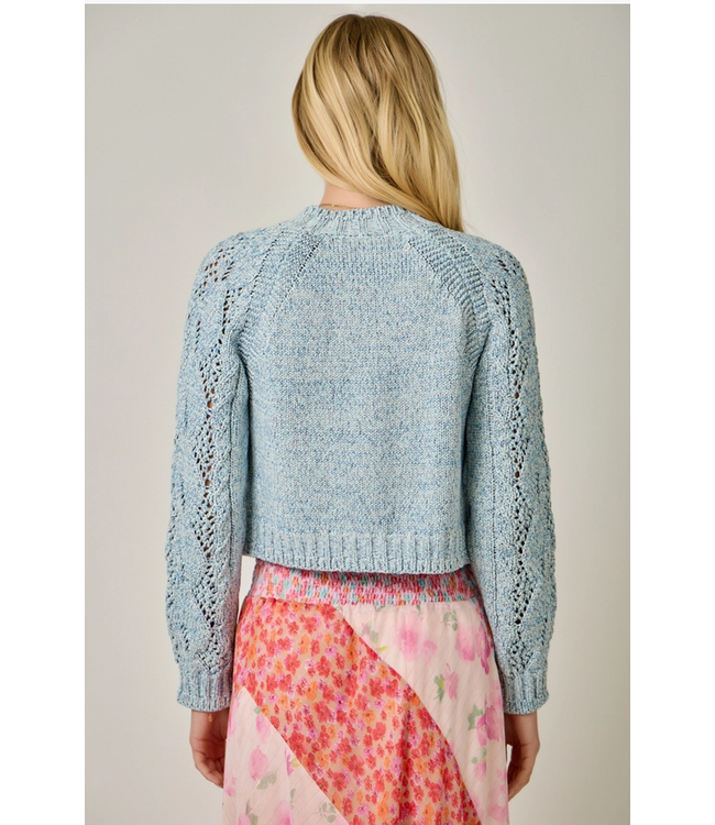 Multicolor Cable Knit Cardigan Blue