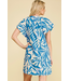 Botanical Print Tunic Mini Dress Blue