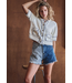 Faux Stitch Short Sleeve Cardigan Blue