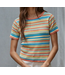 Knit Sweater Cotton Multi Color Striped Short Sleeve
