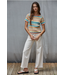 Knit Sweater Cotton Multi Color Striped Short Sleeve