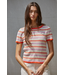 Knit Sweater Multi Color Striped Short Sleeve Ivory