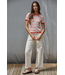 Knit Sweater Multi Color Striped Short Sleeve Ivory