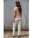 Knit Sweater Multi Color Striped Short Sleeve Ivory