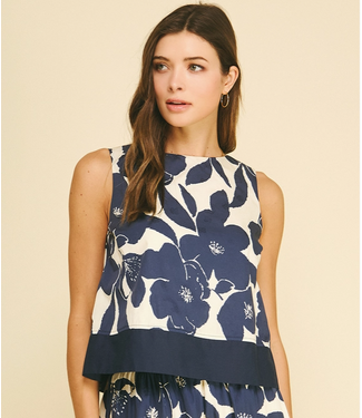 Floral Sleeveless Crop Top Navy