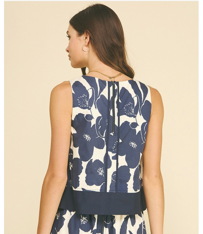 Floral Sleeveless Crop Top Navy