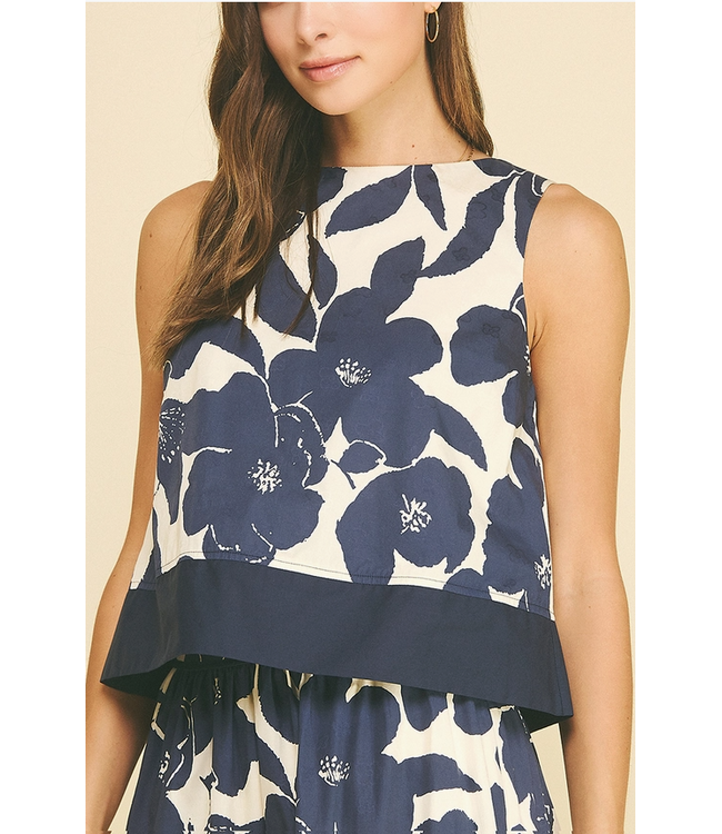 Floral Sleeveless Crop Top Navy
