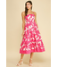 Bold Floral Tiered Midi Dress Hot Pink