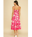 Bold Floral Tiered Midi Dress Hot Pink