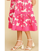 Bold Floral Tiered Midi Dress Hot Pink