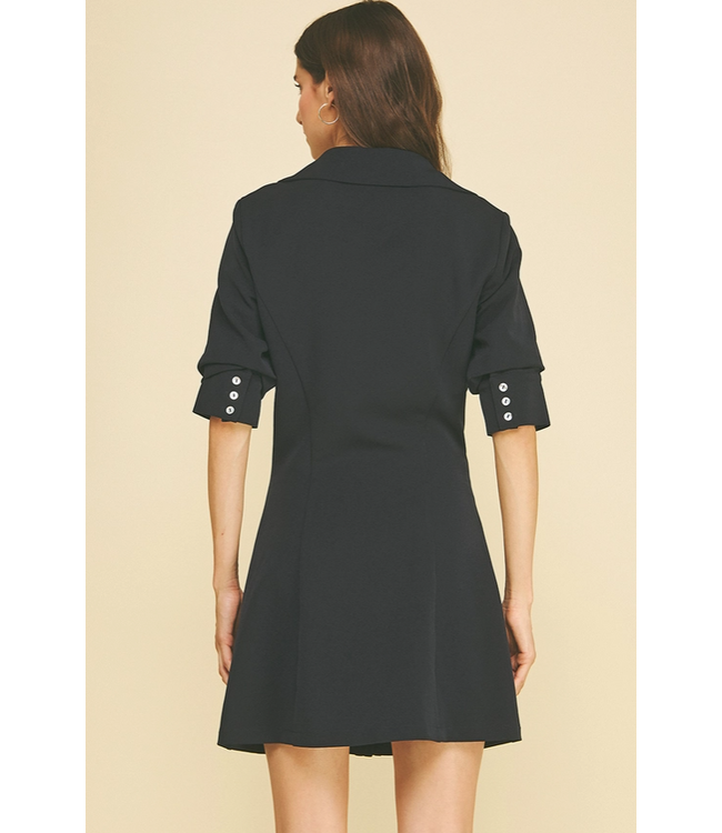 Ruched Front Button Down Mini Dress Navy