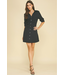 Ruched Front Button Down Mini Dress Navy