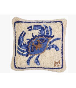 Blue Crab Hand Hooked Wool Decorative Pillow