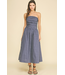 Striped Smocked Tube Midi Dress Navy