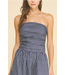 Striped Smocked Tube Midi Dress Navy
