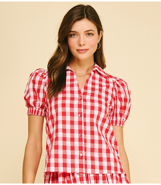 Gingham Button Down Shirt Red