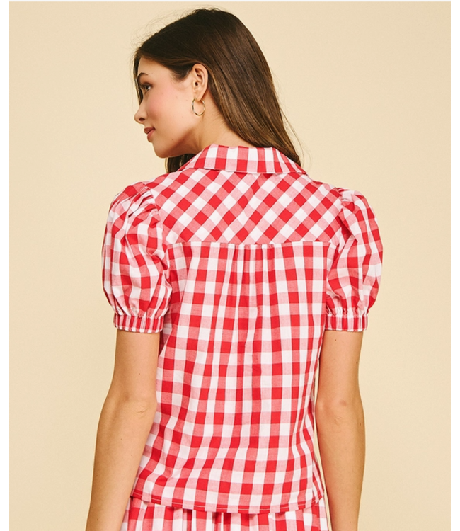 Gingham Button Down Shirt Red