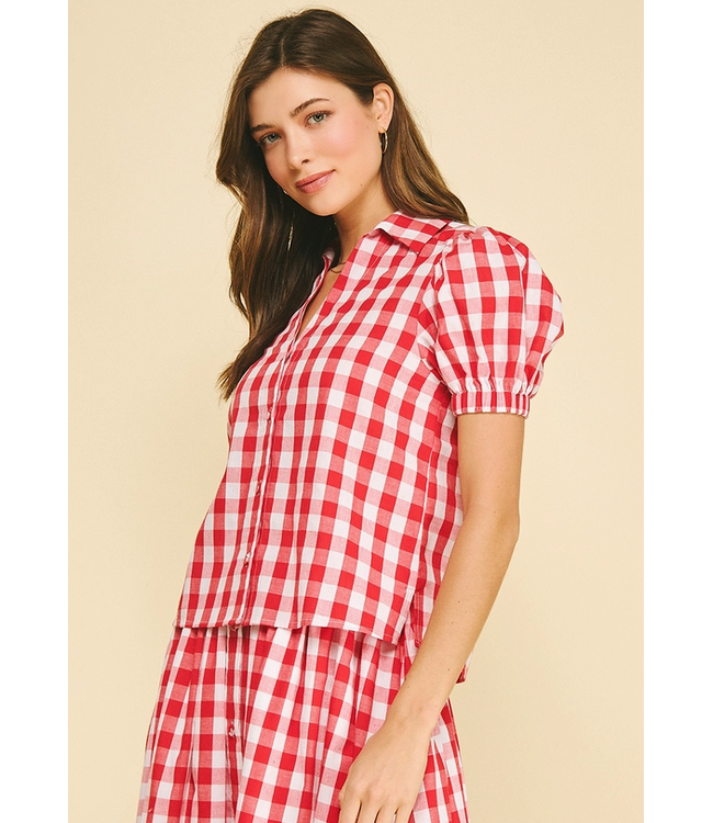 Gingham Button Down Shirt Red