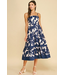 Bold Floral Tiered Midi Dress Navy