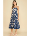 Bold Floral Tiered Midi Dress Navy