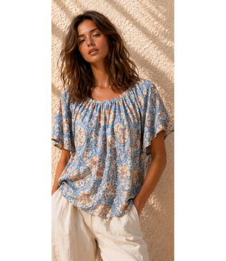 Printed Relaxed Blouse Blue