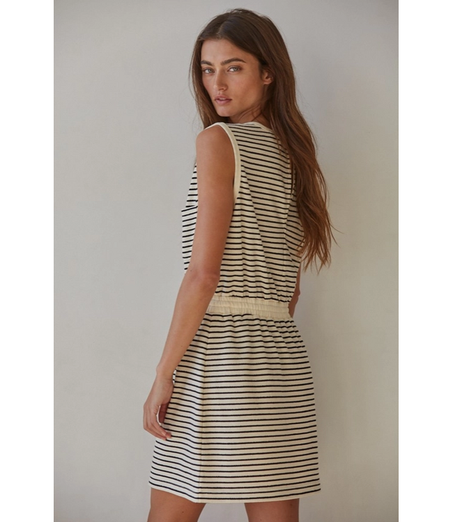 Knit Polyester Cotton Striped Sleeveless Mini Dress