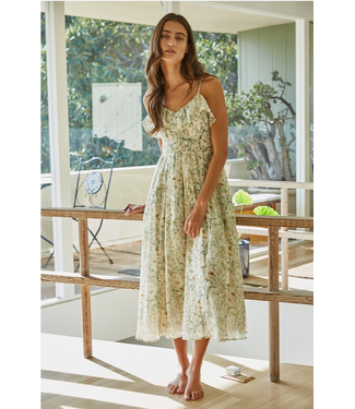 Woven Tencel Nylon Floral Print Midi Dress