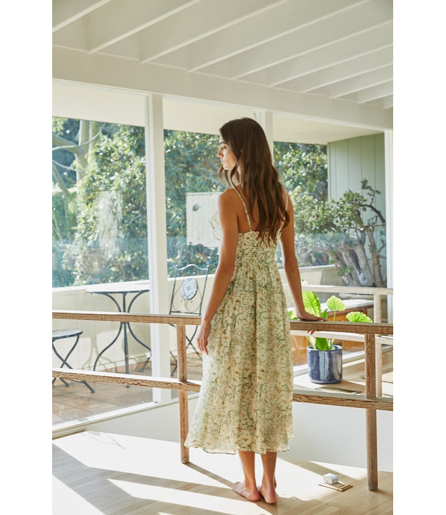 Woven Tencel Nylon Floral Print Midi Dress