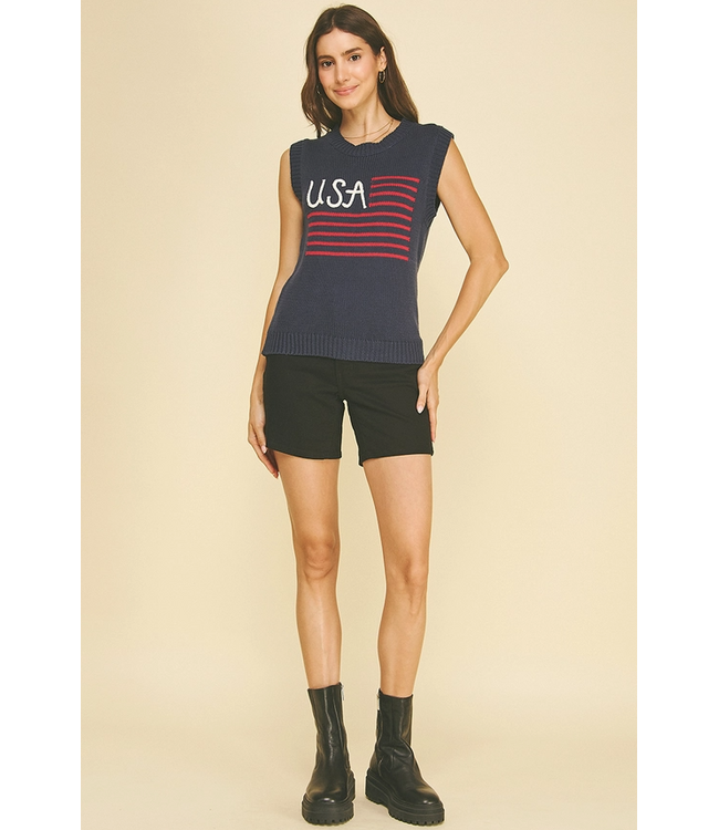 American Flag Sweater Top Navy