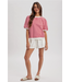 Contrast Striped Puff Sleeve Knit Top Cherry