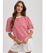Contrast Striped Puff Sleeve Knit Top Cherry