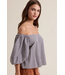 Off the Shoulder Gingham Blouse Navy