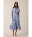 Striped Front Zip Midi Dress Blue
