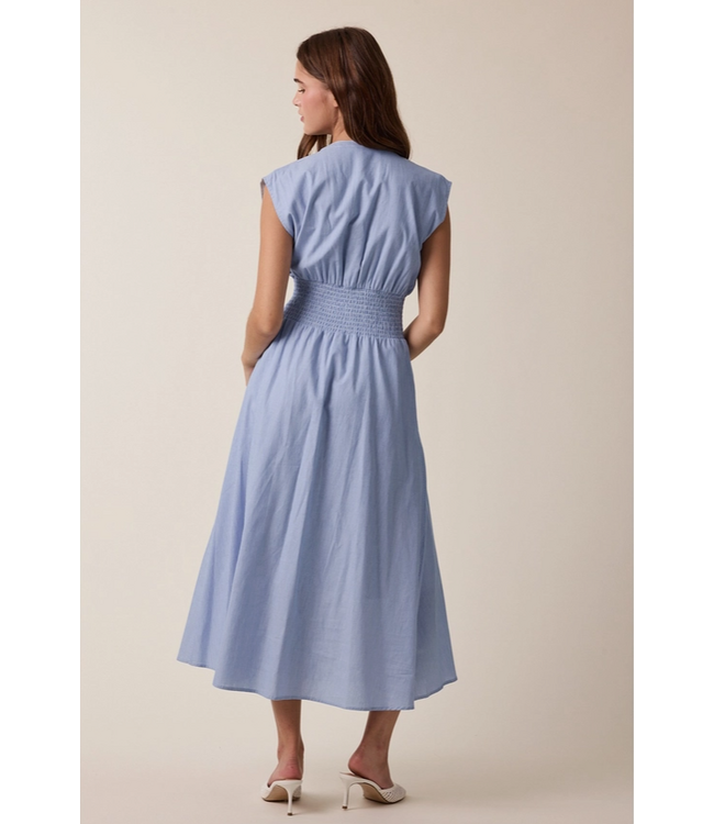 Striped Front Zip Midi Dress Blue