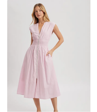 Striped Front Zip Midi Dress Pink