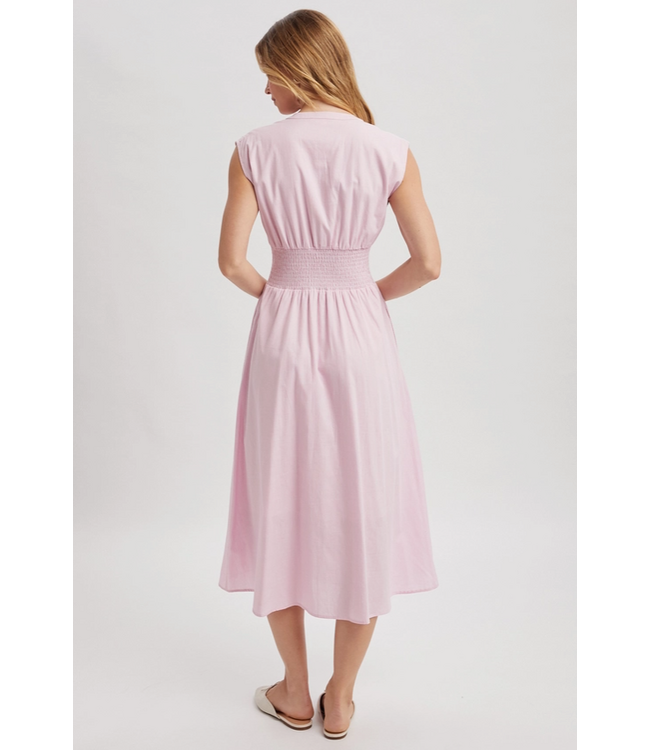 Striped Front Zip Midi Dress Pink