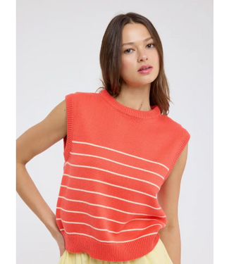 Striped Muscle Tank Sweater Papaya