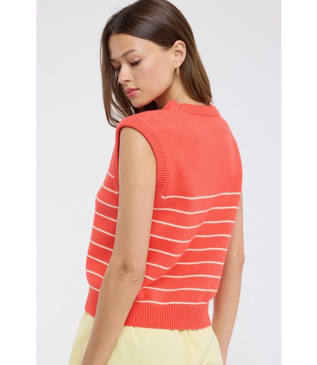 Striped Muscle Tank Sweater Papaya