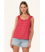 Eyelet Ruffle Strap Scoop Neck Tank Top Fuschia