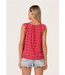 Eyelet Ruffle Strap Scoop Neck Tank Top Fuschia